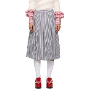 25 FW 꼼데가르송 여성 블랙   화이트 스트라이프 미디 스커트 242670F092001