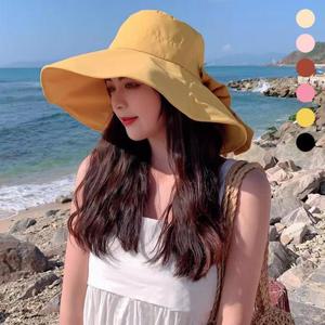 빅사이즈챙 왕 리본 휴양지 벙거지 버킷햇 여자 모자