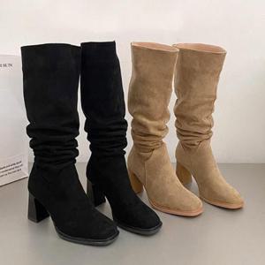 여자 키치룩 7.5cm 캐쥬얼 세무 롱부츠