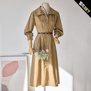 [커스텀에이블] [벨트SET]와이드 카라 플레어 원피스_T2501OP003A