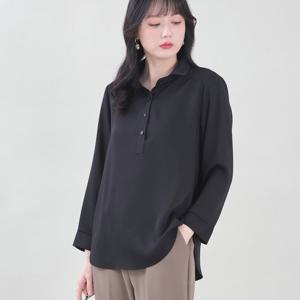 애비뉴투지 엄마옷 반 오픈 단추 스텐드 카라 긴팔 정장 블라우스 B02514