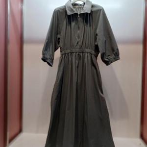 Destijl HC06 스판 앞반오픈 허리밴딩 주머니 A라인 7부 반팔 카라 롱원피스 D2521op01G