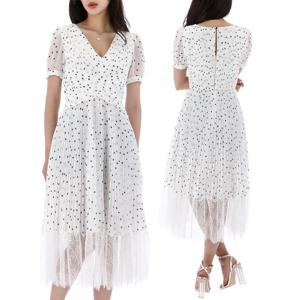 셀프포트레이트 폴카 도트 쉬폰 크로스오버 미디 원피스 PF23079MW WHITE