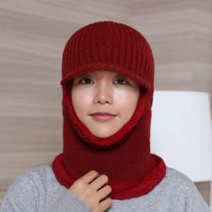 브리드 넥워머 털모자(레드) 일체형니트챙모자