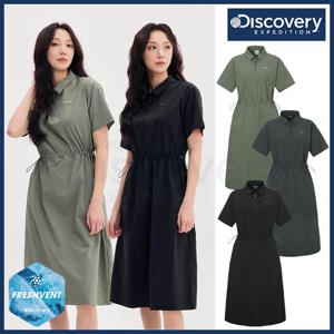 디스커버리 25년 여름 신상 여성 프레시벤트/냉감 폴튼 경량 우븐 나일론 반집업 카라 반팔 원피스/기능성캐주얼의류 DWOP94053-DXMIA