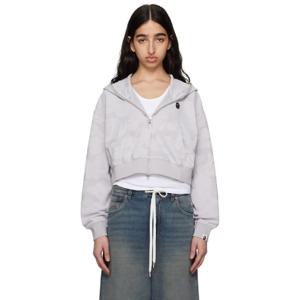 BAPE 후드 그레이 솔리드 카모 자카드 원 포인트 크롭 집업 후디 251546F097003