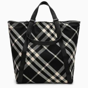 BURBERRY 체크 패턴이 들어간 블랙칼리코 코튼 블렌드 토트백 8086476153462XGBURBE-A1189