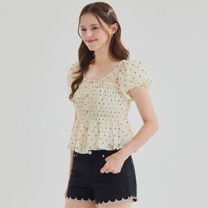 FOCUS  벌룬소매 도트 나염 스모크 블라우스 PBBF5M1BL5811