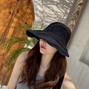 여성 해변 벙거지 챙 모자 캠핑 비치 버킷 햇 블랙