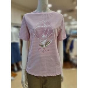 BCBG 세이브존02 플라워 프린트 린넨  라운드 넥 티셔츠 B4B3X406
