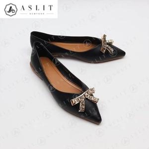 [애슬릿] 스틸레토 여성 큐빅 리본 플랫 슈즈 1.5cm