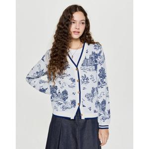 헤지스 여성 25FW H.Toile 뜨왈 자카드 V넥 코튼 100 가디건 아이보리 HSSW5D810IV