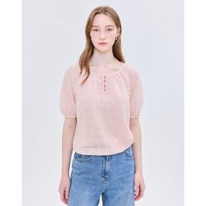 질스튜어트 뉴욕 여성 25SS 시즌오프 코랄 글리터장식 반팔니트 JSSW5B340C1