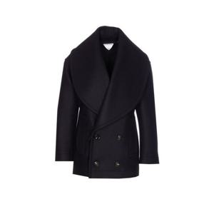25 FW 보테가 베네타 블랙 오버칼라 더블 브레스티드 코트 834985V00X0
