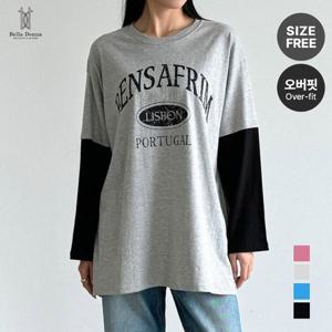 벨라도나 국산 여성 가을 배색 순면 긴팔티 오버핏 박스티셔츠 BLN25_MT44