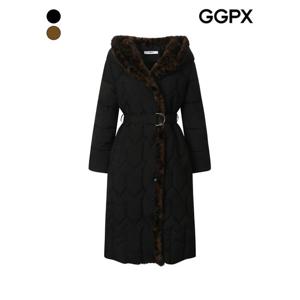 [GGPX]레오파드 퍼 배색 퀼팅 후드 롱 패딩 점퍼 (GP9JP020F)