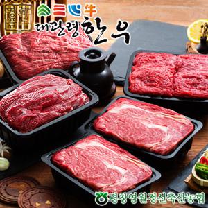 [대관령한우] 1등급이상 프리미엄플러스4호(3kg)/등심600gx2팩+국거리600g+불고기600g+장조림600g