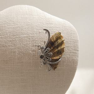 바이데이지 아게이트 원석 실버 나비브로치 Bb0429