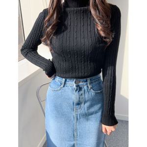 [샵앤]여성 하이넥 꽈배기 데일리 터틀넥 니트 21DS-WKN-4077-블랙