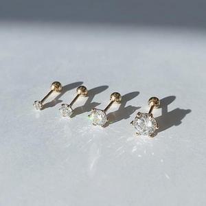 14k 심플 옐로골드 큐빅 아웃컨츠 피어싱 2mm