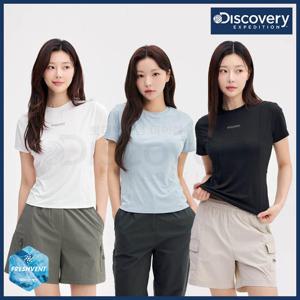 디스커버리 25년 여름 신상 여성 프레시벤트/냉감 절개 스트레치원단 반팔티셔츠/기능성캐주얼/세미크롭/슬림핏 DWRS96053-DXMIA