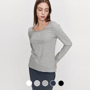 [지오다노]여성 가을 코튼 스판 스쿱넥 자수 긴팔 면 티셔츠 325901