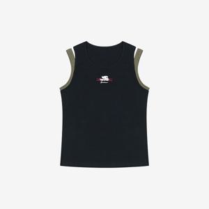 [베스띠벨리]  25가을  레이어드 배색 민소매 티셔츠2806BK