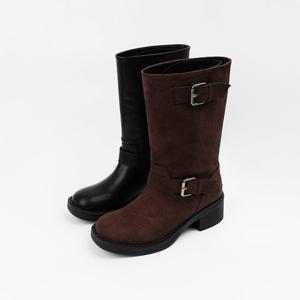 [신난다슈]여성 미들 부츠 5cm 2종 여자 하프 워커 바이커 미디 부츠 발편한 통굽 ST251845