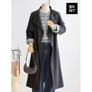 [커스텀에이블]스트라이프 배색 안감 롱 레더 코트_T2510CT606C