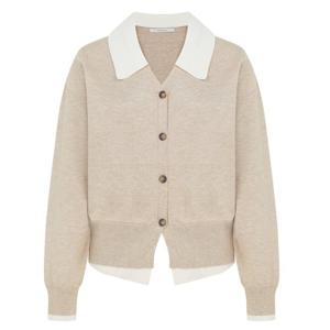 [케네스레이디] 배색카라 브이넥 가디건 EKCDPJ0500