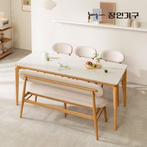 장인가구 해롤드 포세린 세라믹 다이닝 사각 4인 1400 식탁 테이블 세트+의자 2개+벤치
