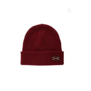 GUCCI Bordeaux Beanie with Leather Patch with Horsebit Plaque in Wool Woman 8367043G2006100