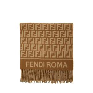 FENDI Beige Scarf with Logo Lettering on the Front and All Over FF Motif in Wool Woman FXT113AQCWF0B8
