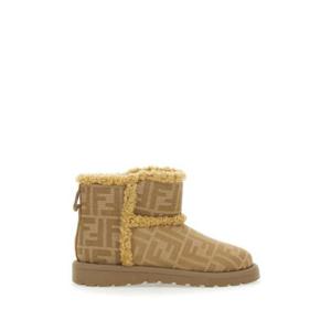 FENDI KIDS Beige Ankle Boots with All Over FF Motif in Fabric Girl JMR538AJZXF1TPX
