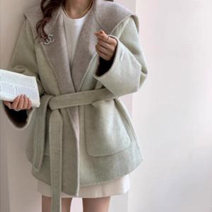 [바바라옷장]250007 - 숄카라 배색 핸드메이드 하프코트 울코트