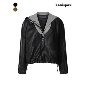 [보니스팍스]후드 레이어드 크롭 레더 자켓 (XP9JK008M0)