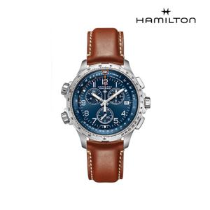 [해밀턴]H77922541 카키 에비에이션 X-Wind GMT 크로노 쿼츠 46mm 브라운 가죽 남성 시계