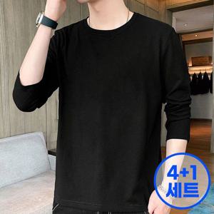 [텐제로]4+1세트 순면 100 코마사 무지 긴팔티 면티셔츠 남녀 이너티 KOFM5TL