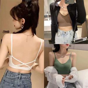 끈나시 브이넥 노와이어 엑스라인 포인트 크롭 브라탑