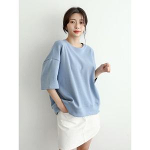 [샵앤]국산 라운드 5부 드롭숄더 박시핏 여성 반팔 면 티셔츠 AMI-WSH-3265-민트