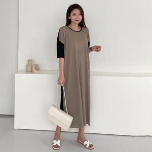 [아이우먼]빅사이즈 406 주름배색옆트임원피스 DGLL054