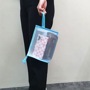 PVC파우치 투명 파우치 스카이 PVC 격자무늬