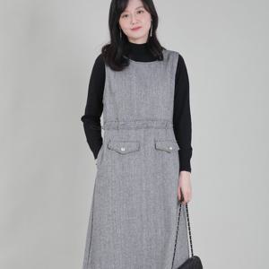 애비뉴투지 엄마옷 헤링본 주머니 플랩 단추 조끼 원피스 K10440