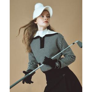 헤지스 골프 여성 24FW 블랙 여성 하운드 투스 방풍 스웨터 HWSW4D712BK