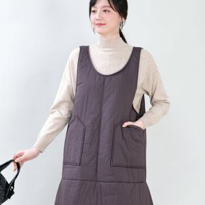 애비뉴투지 엄마옷 멜빵 솜 패딩 여성 겨울 벌룬 조끼 롱 원피스 K11434