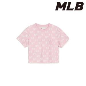 MLB (3FTSM0153-50PKM) 여성 클래식 모노그램 자카드 크롭 반팔 티셔츠