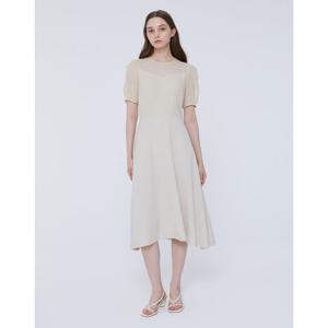 질스튜어트 뉴욕 여성 24SS 클리어런스베이지 소재 배색 퍼프 소매 반팔 롱원피스 JSDR4B490I1