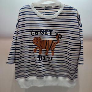 Destijl HC06 국내생산 겟타이거 스트라이프 7부 맨투맨 반팔 라운드 면티셔츠 D2521ts01N
