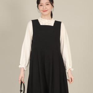 애비뉴투지 엄마옷 스퀘어넥 플리츠 루즈핏 봄 가을 조끼 롱 원피스 K03523