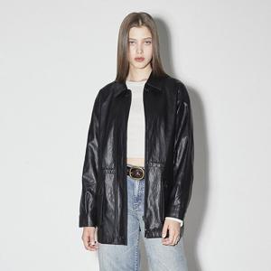 [버커루]여성 드롭숄더 중기장 페이크 레더 자켓 B255LI600P